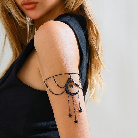 Gothic Arm Cuff Bracelets Plastic Open Cross Crescent Moon Punk Style - Picture 2 of 5